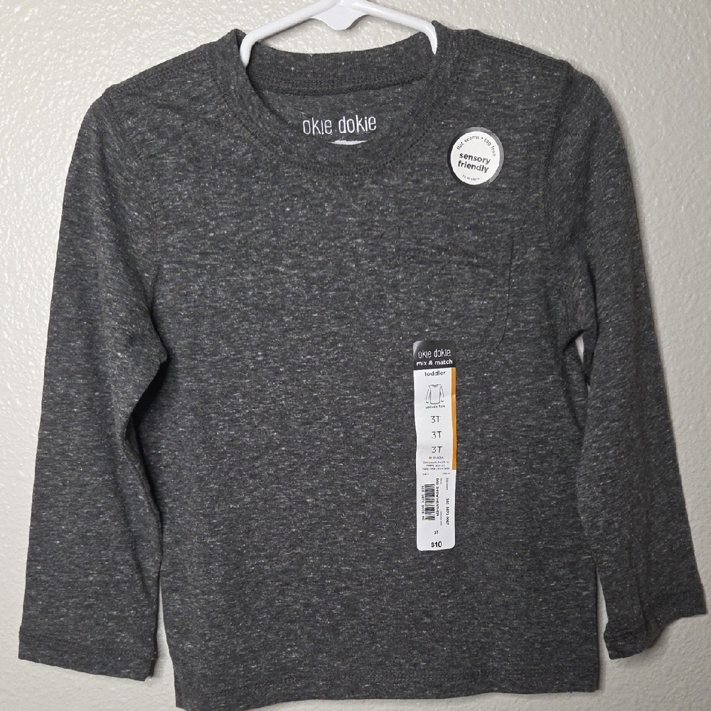 Okie Dokie Charcoal Long Sleeve Tee for Kids With Sensory Friendly Features